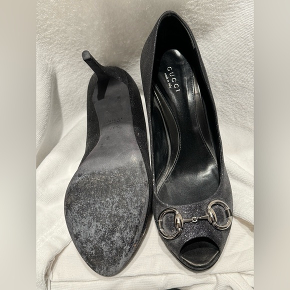 Gucci open toe gun metal sparkly heel - Picture 2 of 3